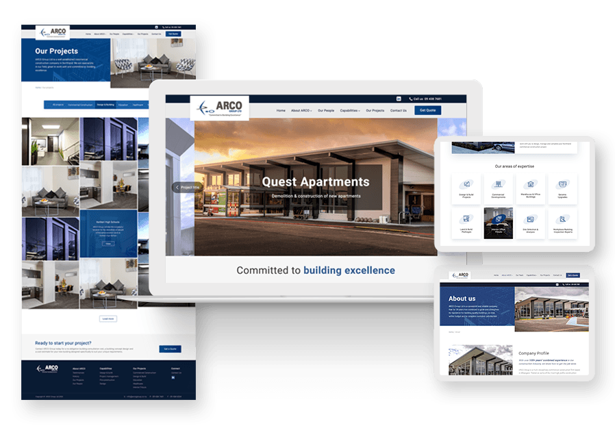 Ginbertacct created the website for construction company ARCO to present their services